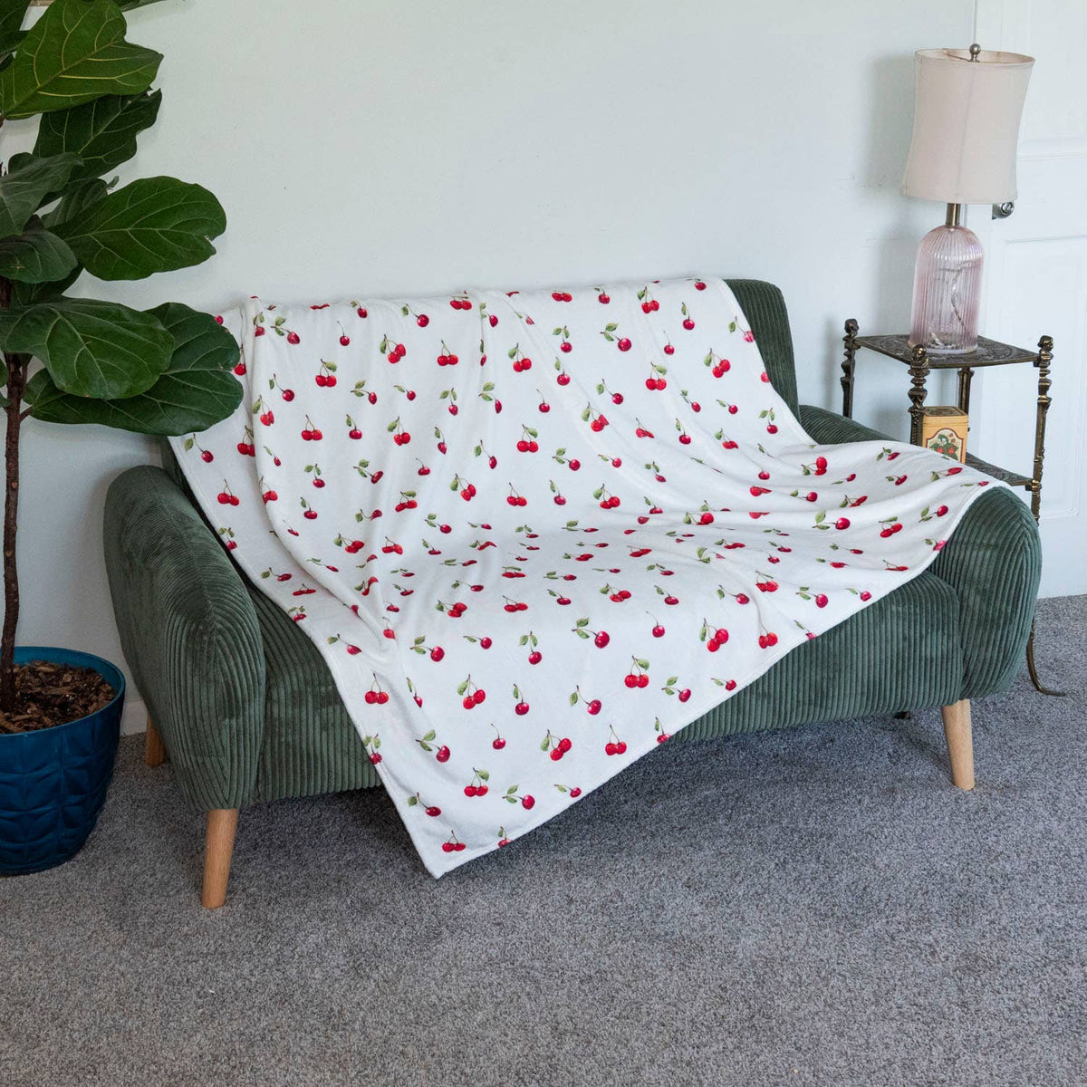 Watercolor Cherry Velveteen Throw Blanket | 50" x 60"
