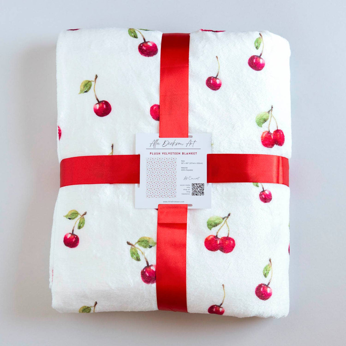 Watercolor Cherry Velveteen Throw Blanket | 50" x 60"
