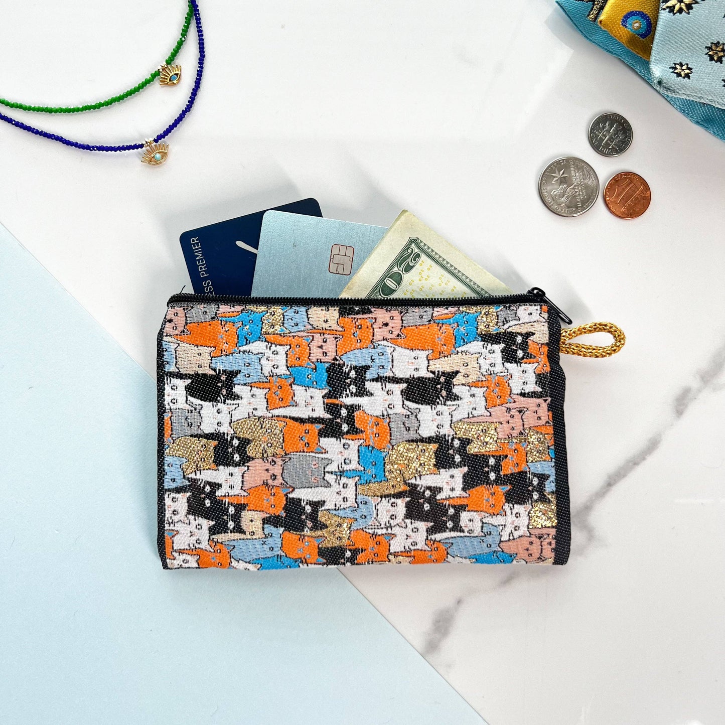 Cat Coin Purse Animal Design Gift | Handmade Fabric Pouch