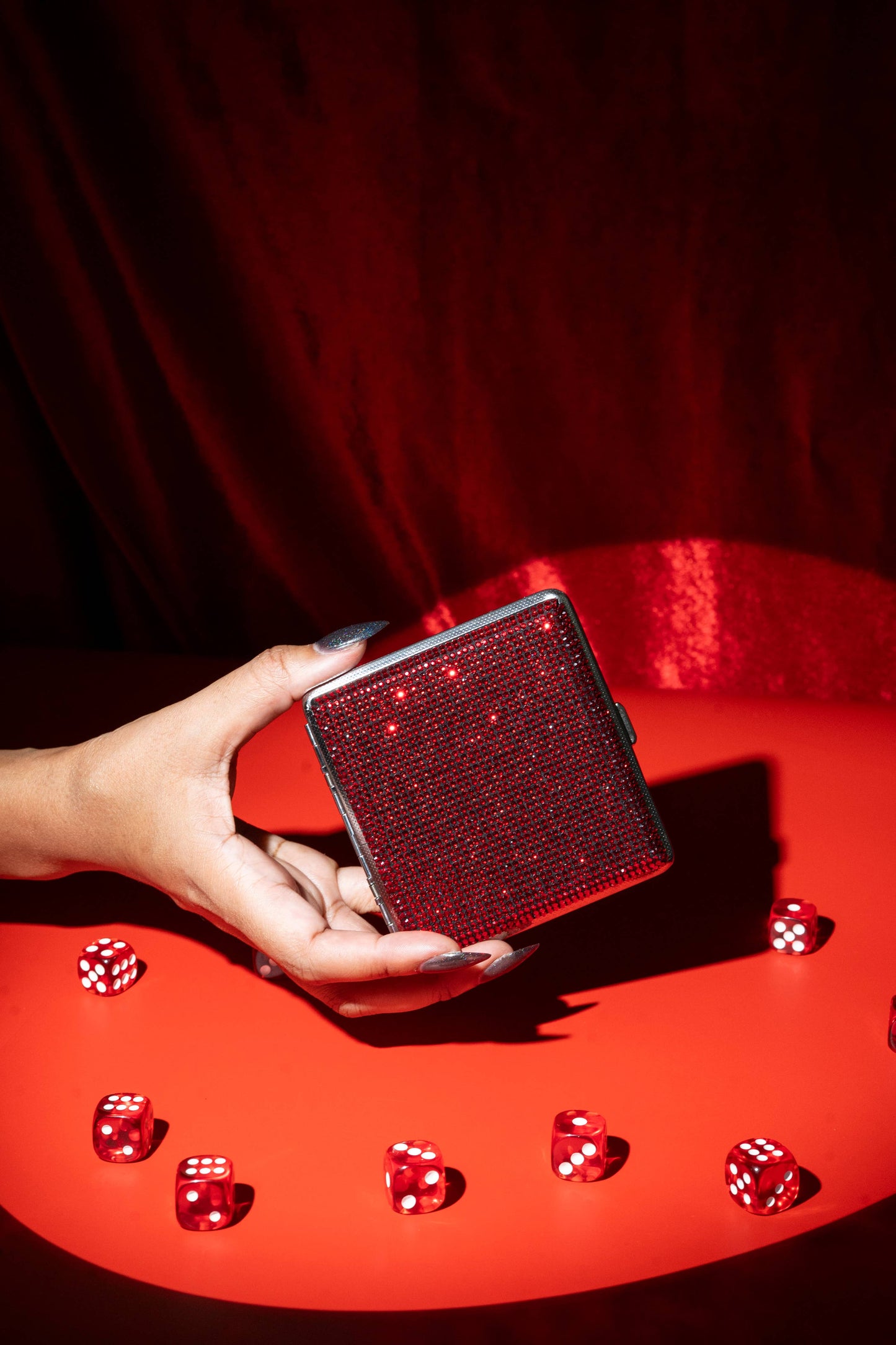Red Rhinestone Cigarette Case | Glam Slim Disco Diva Sparkly Cig Case Holder