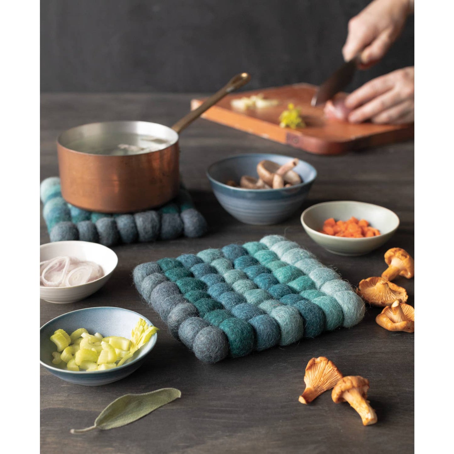 Lagoon Recycled Wool Felt Dot Trivet | Hand-Felted Hot Pad Heat-Resistant Mat