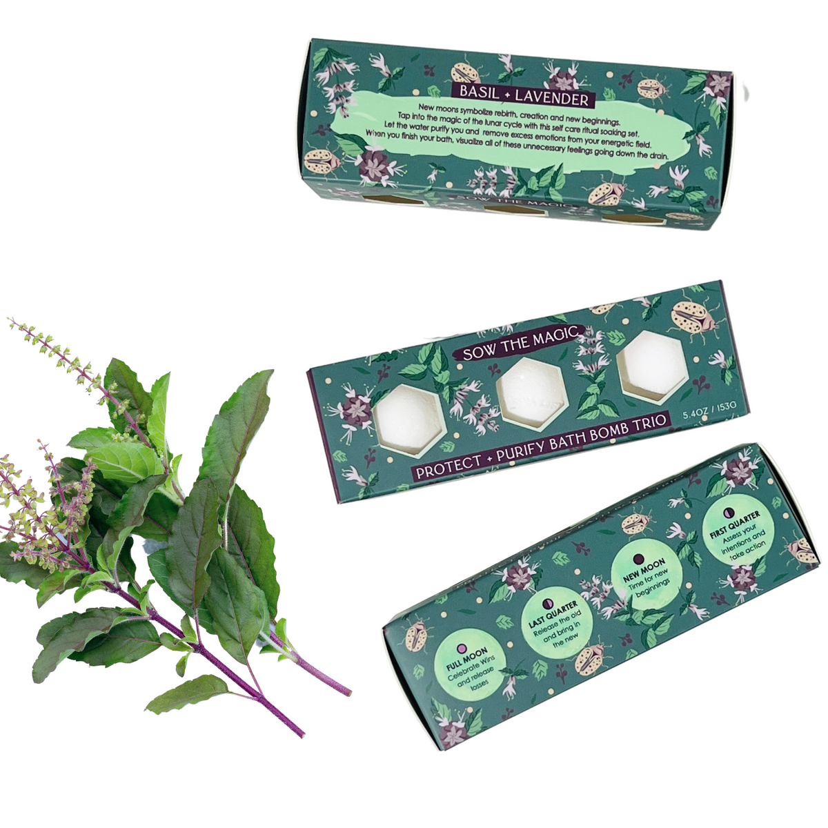 Moon Phase Protect + Purify Bath Bomb Trio | Basil + Lavender-Sow the Magic-The Bullish Store