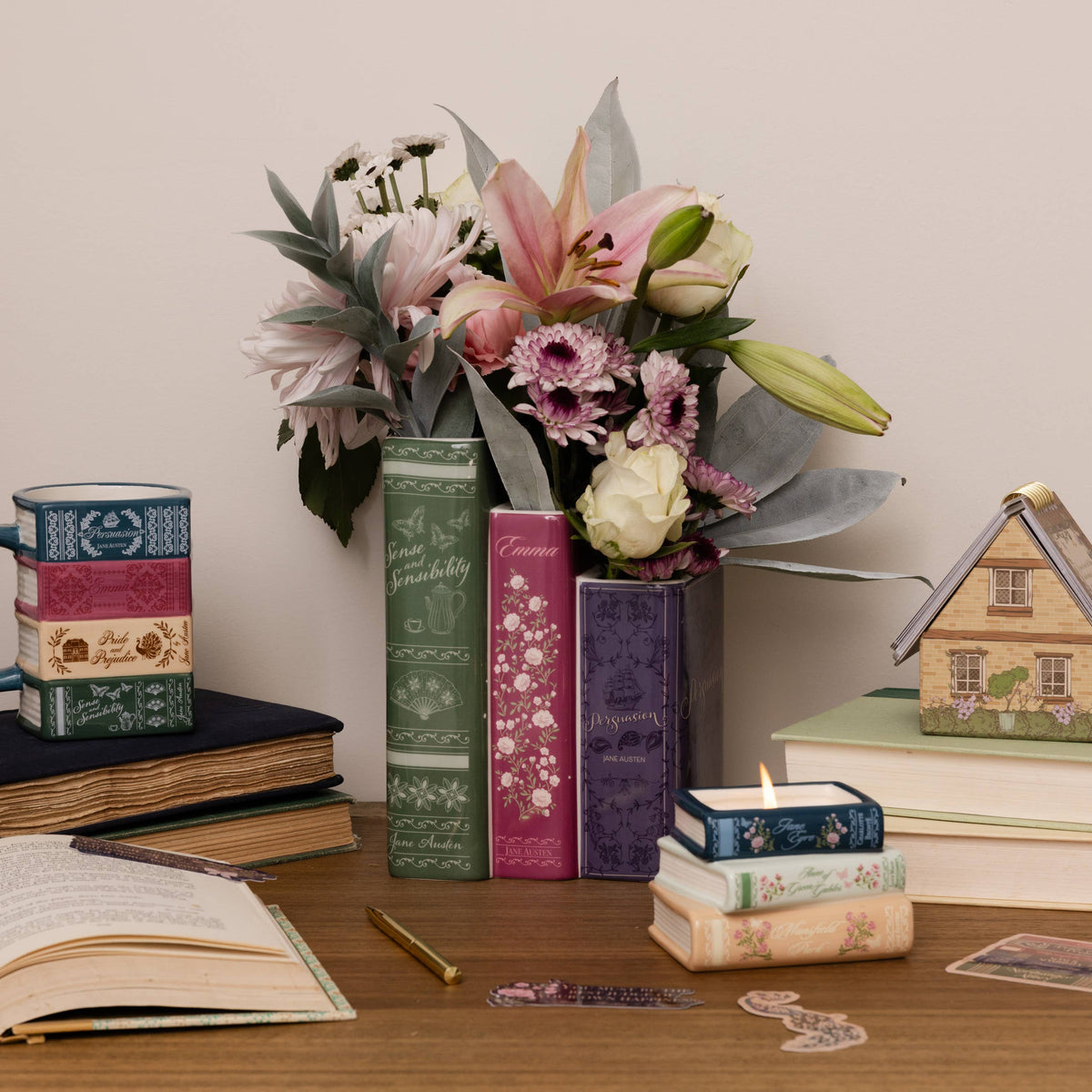 Jane Austen Triple Book Ceramic Vase