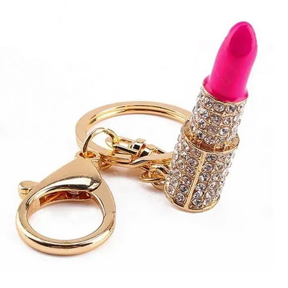 Bejeweled Lipstick Keychain & Bag Charm | Cute Pink & Gold Mini Charm