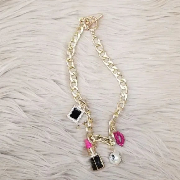 Chunky Coco Charm Necklace | Gold Chain with Lipstick, No. 5 & Coco Chanel Charms