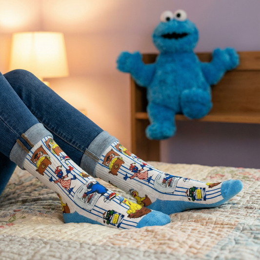 Sesame Street Bedtime Women's Socks | Cozy & Cute Cartoon Crew Socks