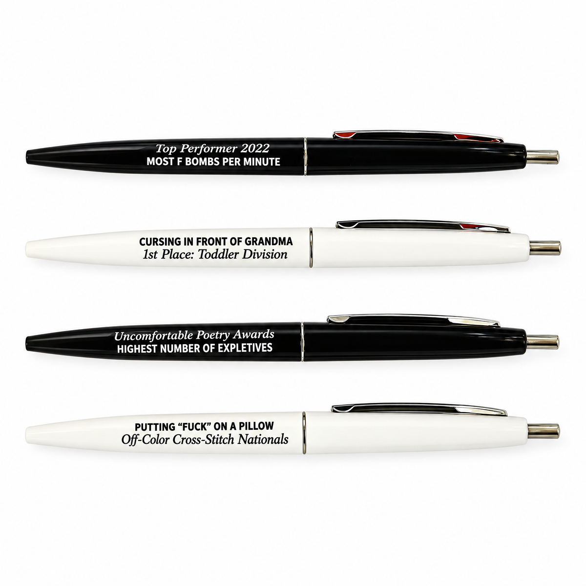 Prolific Swearing Awards Pen Set | 4 Vintage-Style Black Ink Pens