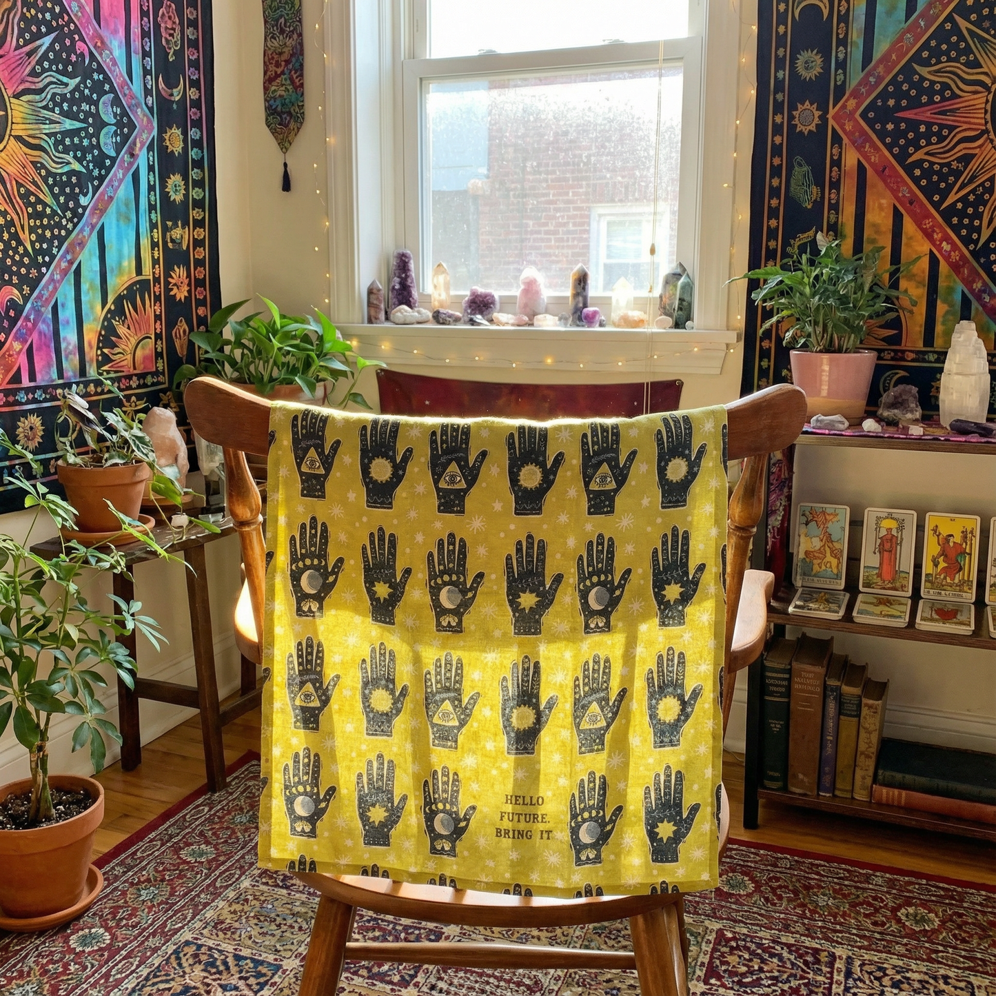 Hello Future Bring It Mystical Hand Dish Cloth Towel | All-Over Astrology Design | 20" x 26"