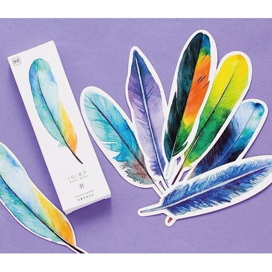 30-Pack of Watercolor-Style Feather Bookmarks