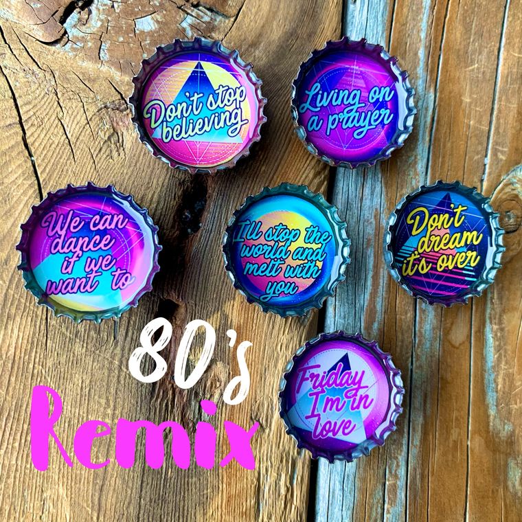 80's Remix Magnets 6 Pack | Round Bottle-Cap Style Magnet Set in a Gift Tin