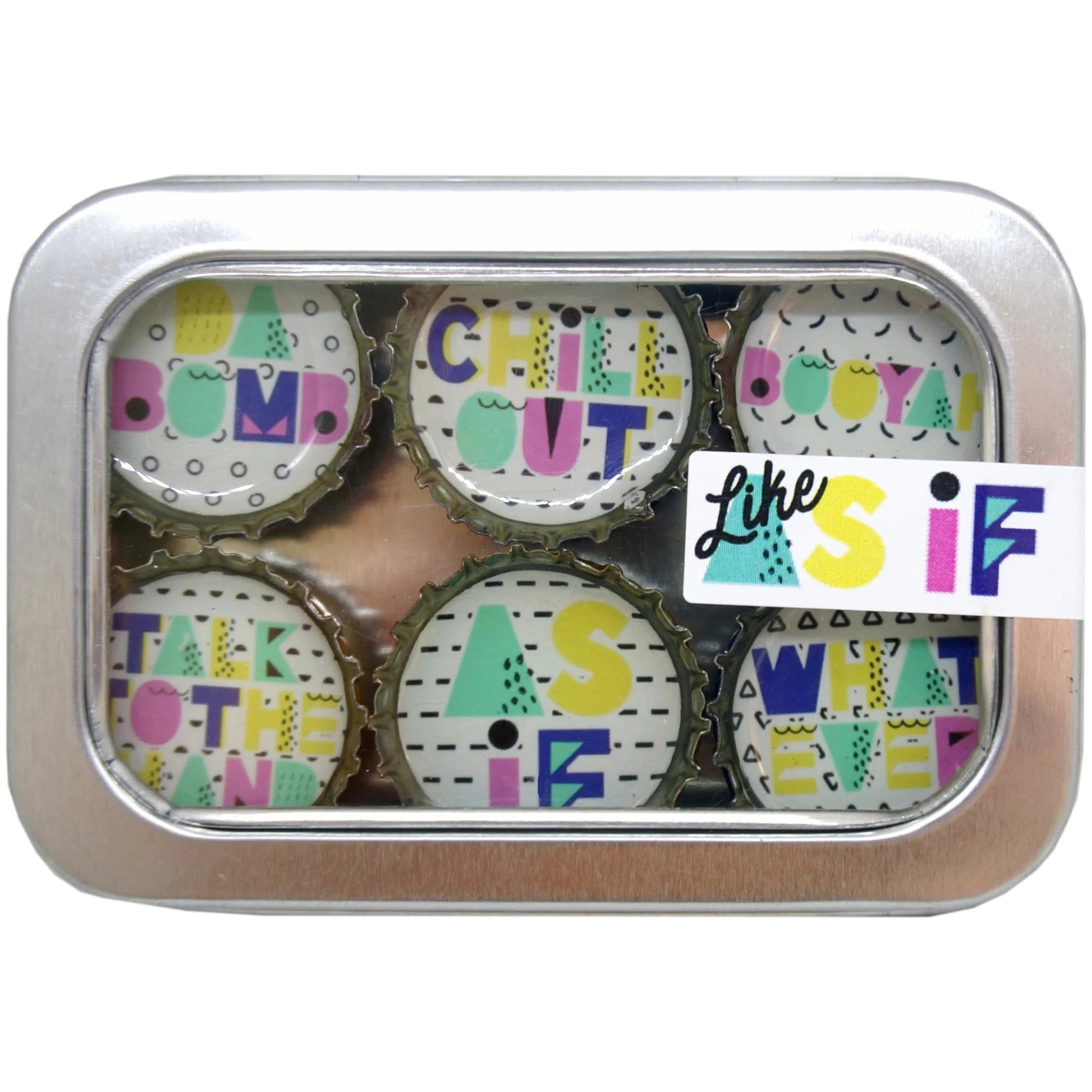 90's Magnet 6 Pack l Round Bottle-Cap Style Magnet Set in a Gift Tin