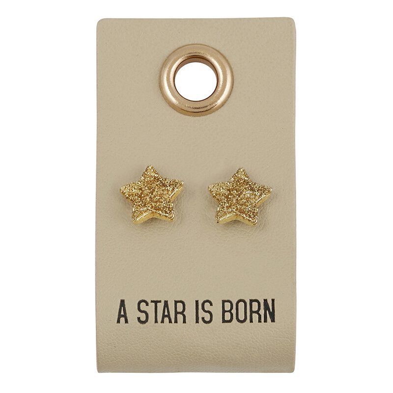 A Star Is Born Leather Tag Earrings | Textured Stud Earrings Cutely Packaged for Gifting