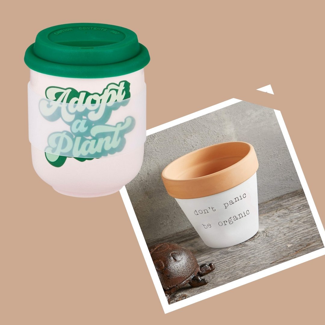 Adopt a Plant Mug and Don't Panic Be Organic Plant Pot Bundle