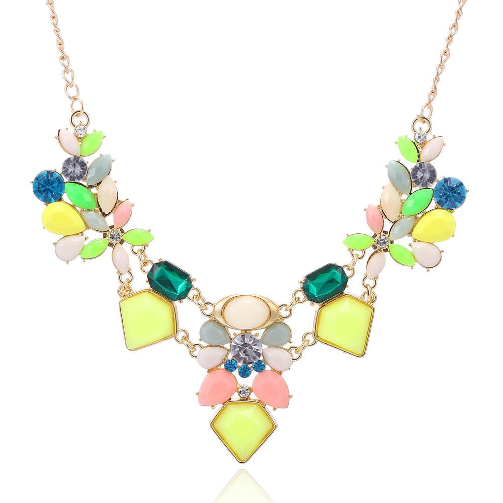 Aggressively Springy Statement Necklace in Happy Yellow, Pink, Blue and Gold