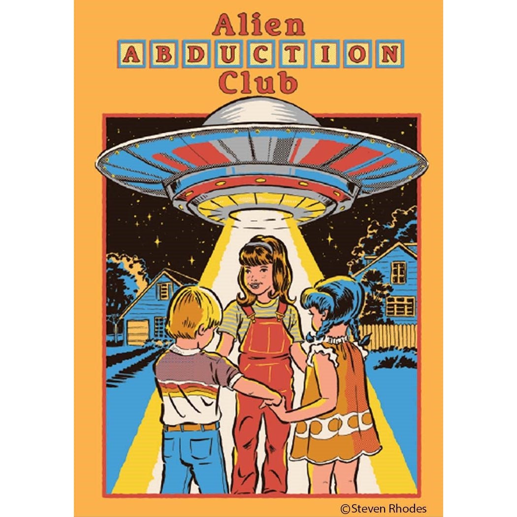 Alien Abduction Club Rectangular Magnet | '80s Children's Book Style Satirical Art