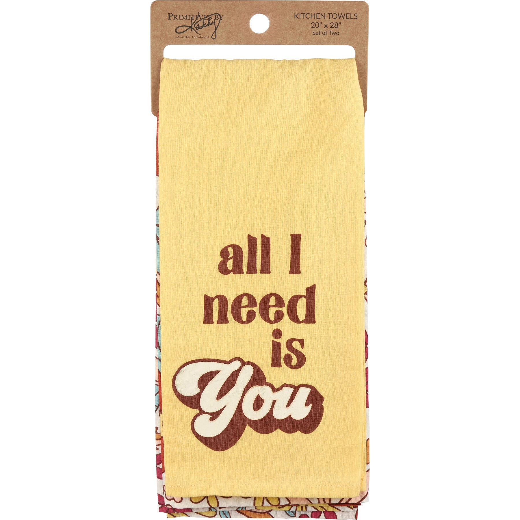 All I Need Is You Groovy Dish Cloth Towel Set | 2 Coordinating Cotton Tea Towels | '70s Retro