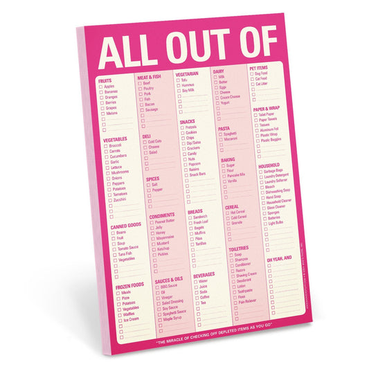 All Out Of Pad in Pink | Shopping List Magnetic Notepad | 6" x 9" | 60 Sheets