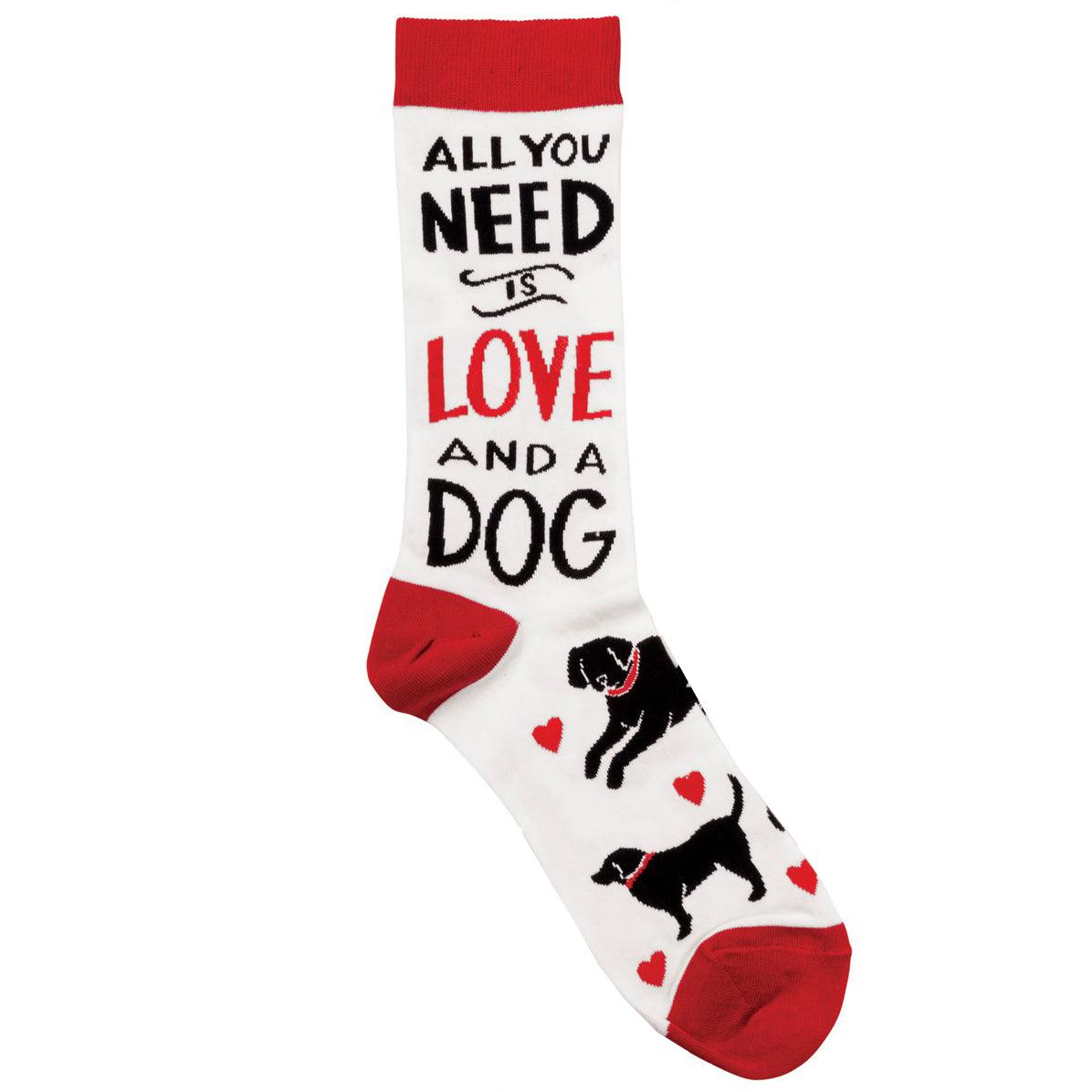 All you Need Is Love And A Dog Colorfully Printed Socks Funny Novelty Socks with Cool Design, Bold/Crazy/Unique Dress Socks