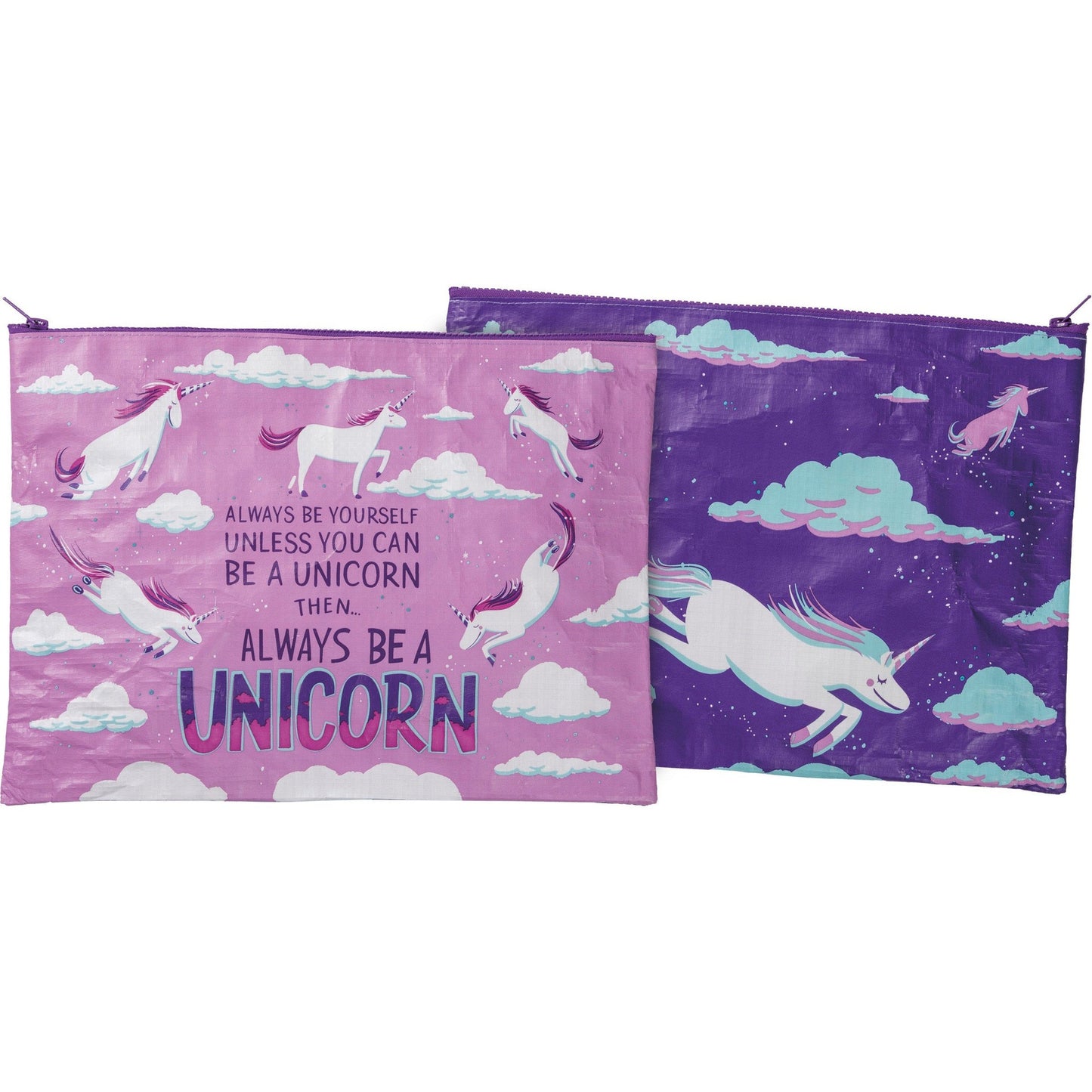 Always Be A Unicorn Purple Recycled Material Jumbo Zipper Folder | 14.25" x 10"