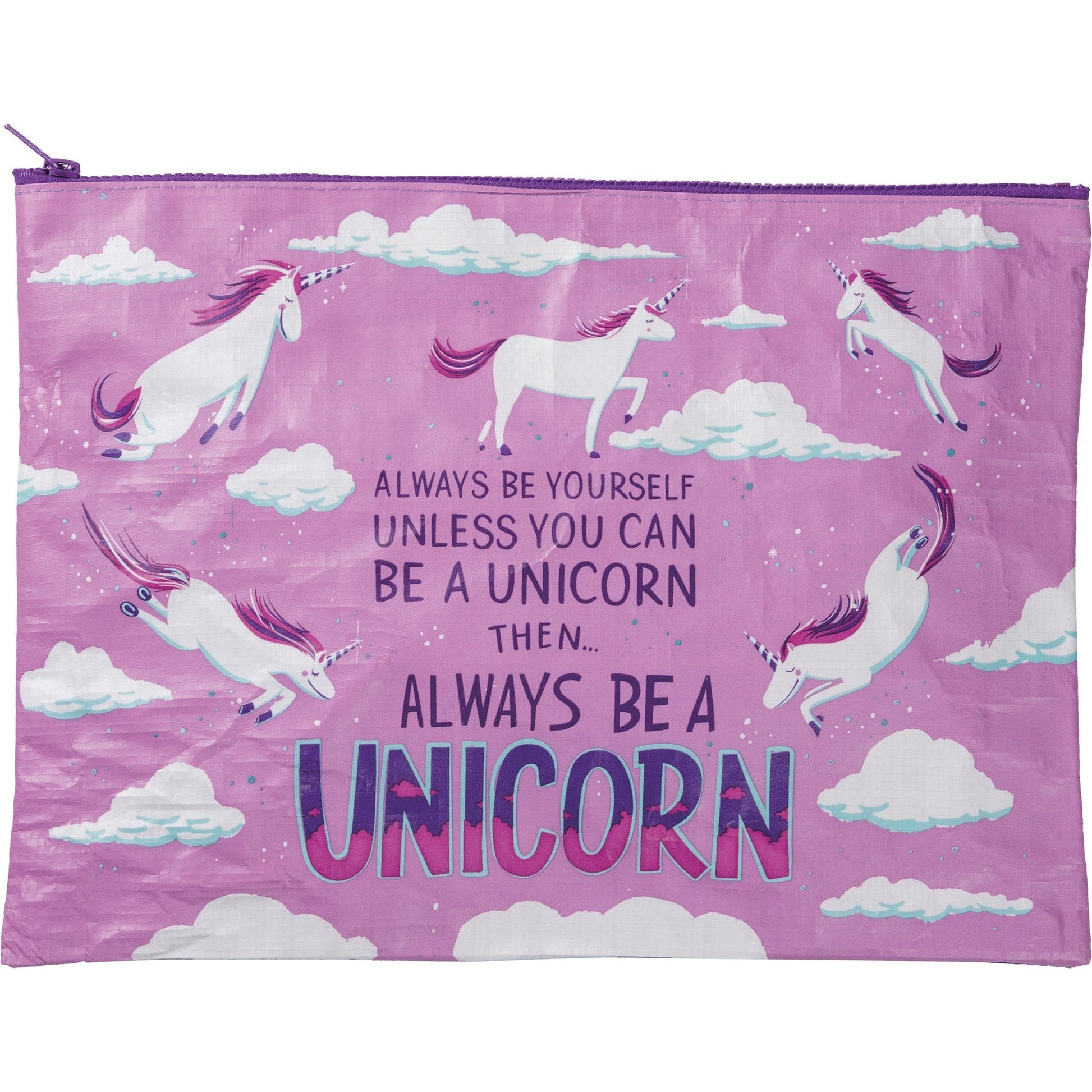 Always Be A Unicorn Purple Recycled Material Jumbo Zipper Folder | 14.25" x 10"