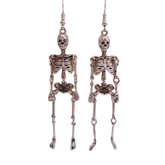 Anatomically Spooky Skeleton Dangle Earrings in Silver