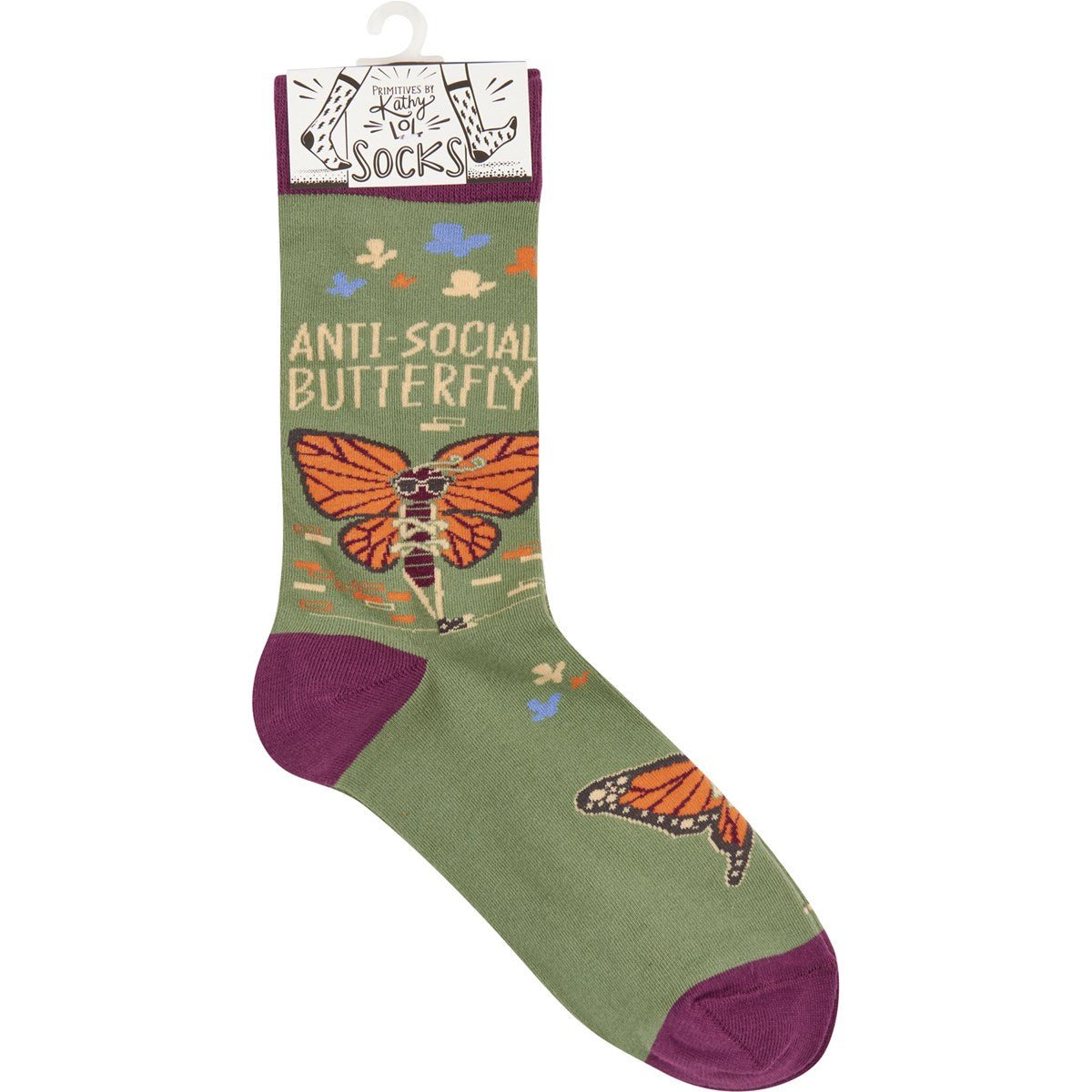 Anti-Social Butterfly Funny Socks in Purple | Unisex