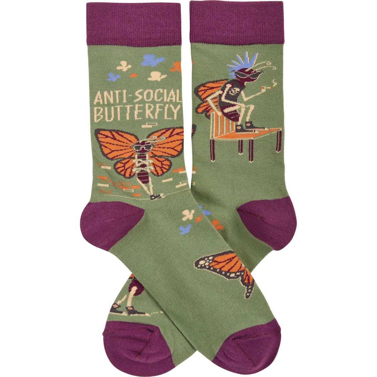 Anti-Social Butterfly Funny Socks in Purple | Unisex