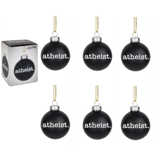 Atheist Holiday Glass Ornament in Black | Pack of 6