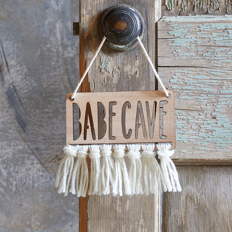 Babe Cave Wood Door Sign | Natural Beech Wood Room Decor