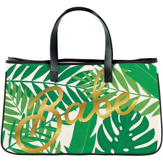 Babe Palm Leaves Large Rectangular Tote Bag | Genuine Leather Handles