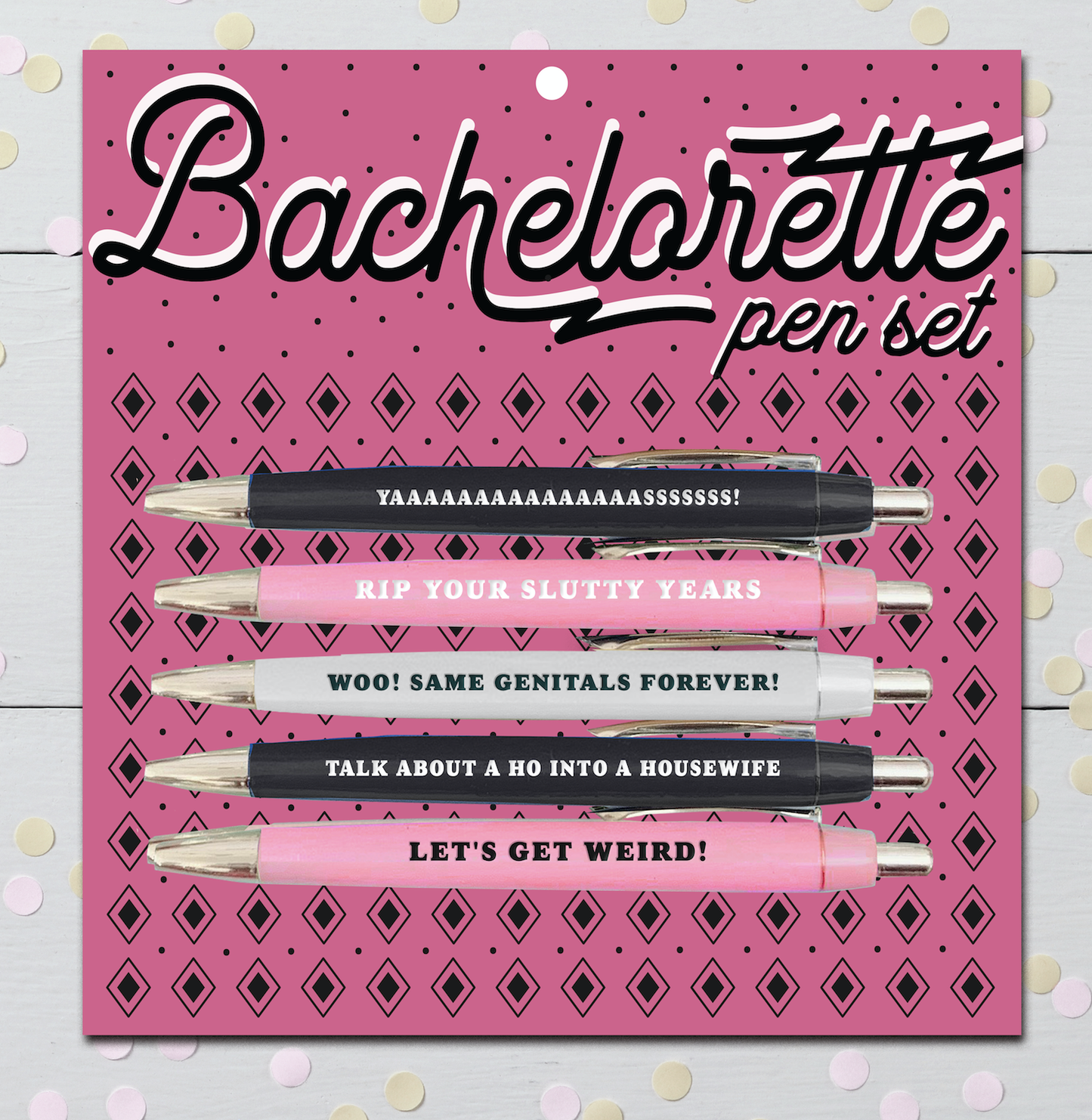 Bachelorette Pen Set In Pastels | 5 Ballpoint Pens on Gift Card