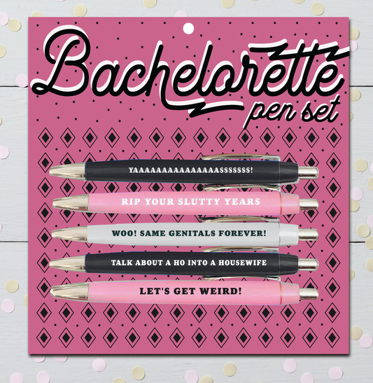 Bachelorette Pen Set In Pastels | 5 Ballpoint Pens on Gift Card