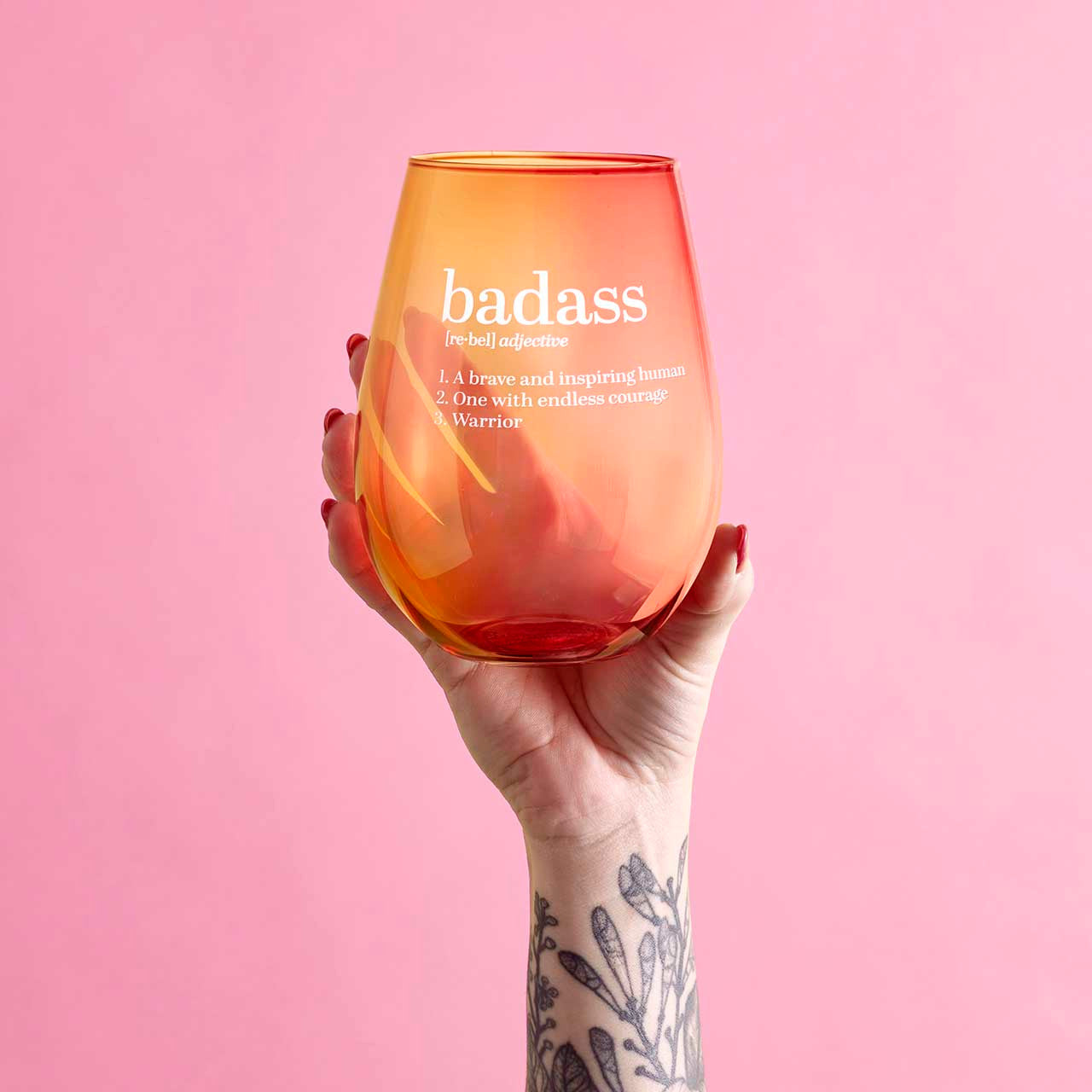Badass Jumbo Stemless Wine Glass in Orange Pink Ombre | 30 Oz. | Holds an Entire Bottle of Wine