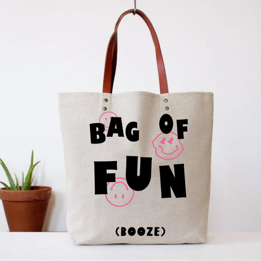Bag Of Fun (Booze) Tote Bag | Vegan Leather Handles