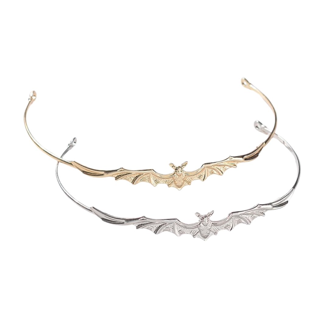 Bat Power Headband Tiara in Silver or Gold | Spooky Headwear Accessory | Halloween, Goth Hairpiece
