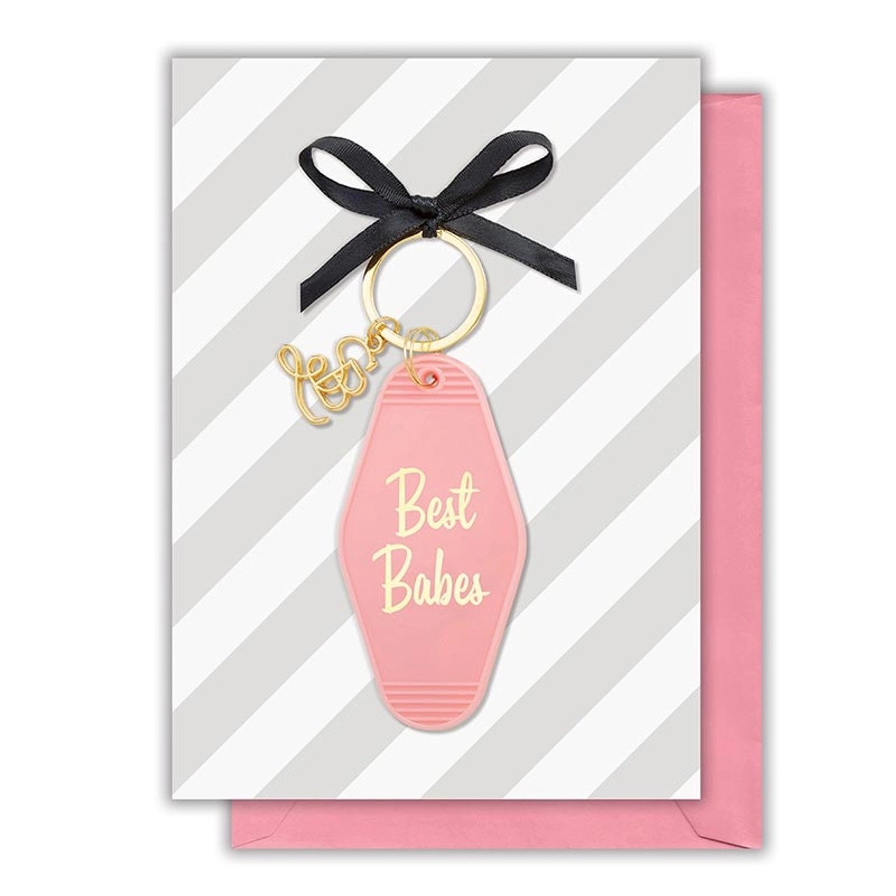Best Babes Motel Style Keychain with Birthday Greeting Card