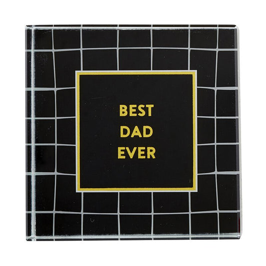 Best Dad Ever 3"x3" Paperweight | Black Grid Pattern | Classic Dad Gift in Gift Box