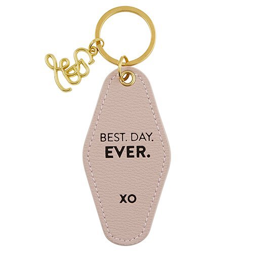 Best Day Ever Leather Style Motel Key Tag | Gold Accent Novelty Keychain