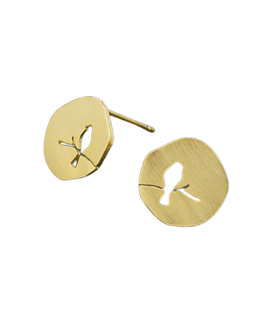 Bird on a Wire Gold Disc Earring