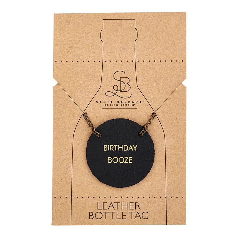 Birthday Booze Leather Wine Bottle Tag