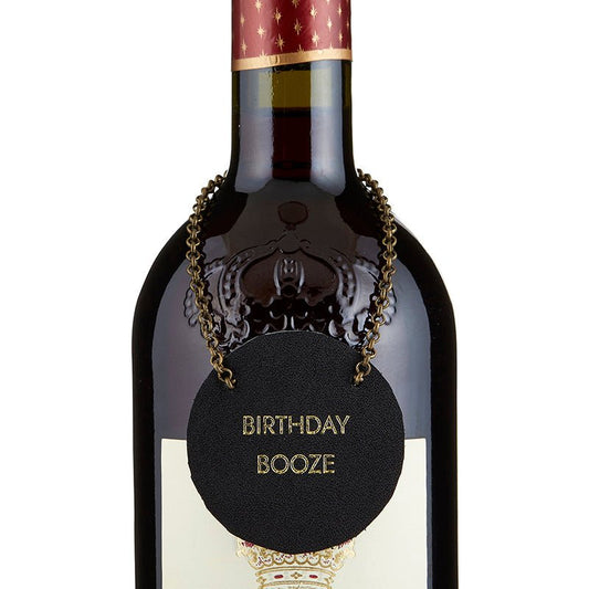 Birthday Booze Leather Wine Bottle Tag