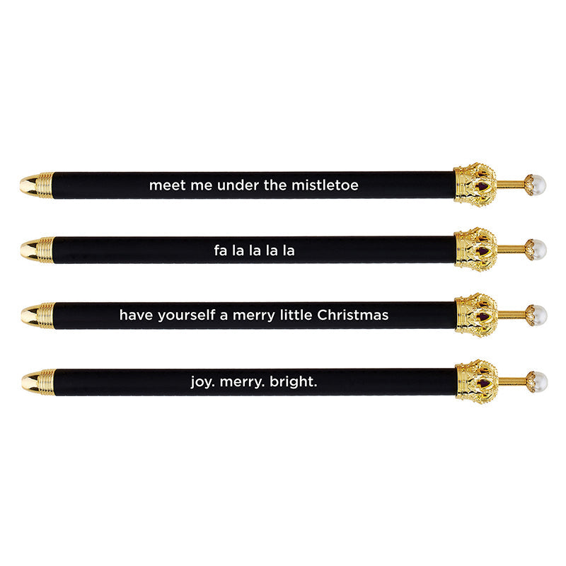 Black Holiday Crown Pen Set of 12 | Giftable Quote Pens | Novelty Office Desk Supplies