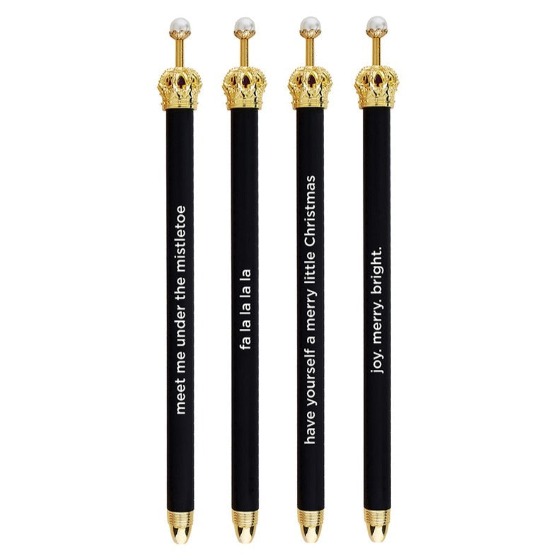 Black Holiday Crown Pen Set of 12 | Giftable Quote Pens | Novelty Office Desk Supplies