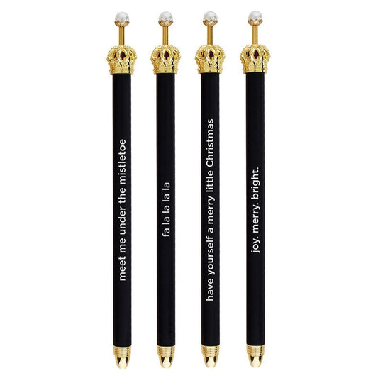 Black Holiday Crown Pen Set of 12 | Giftable Quote Pens | Novelty Office Desk Supplies