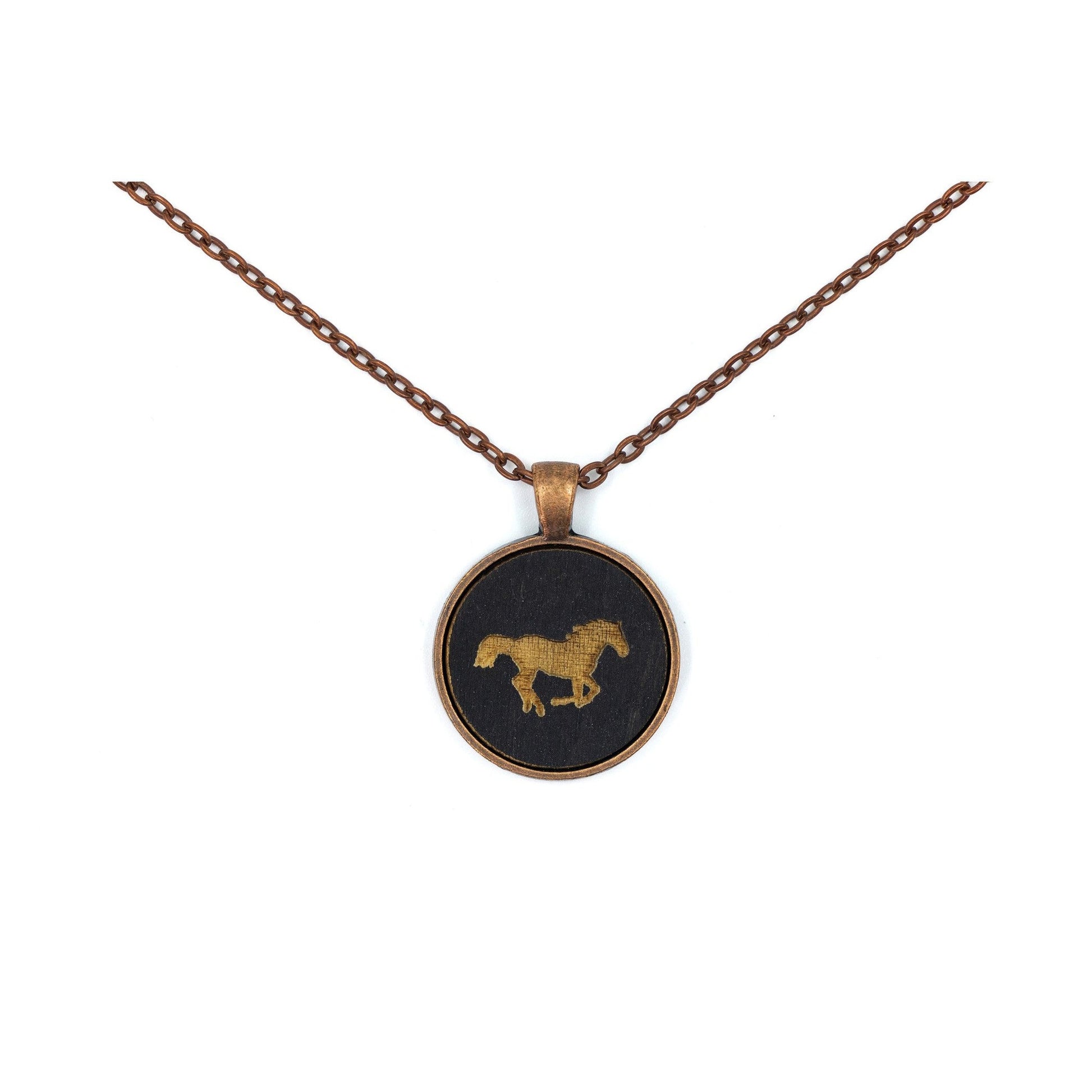 Black Horse Galloping Small Cameo Circle Pendant | Copper | Handmade