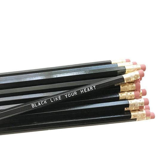 Black Like Your Heart Wooden Pencil Set in Black | Set of 5 Funny Sweary Profanity Pencils