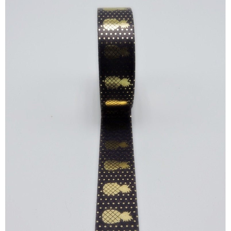 Black Pineapple Washi Tape with Metallic Gold | Gift Wrapping and Craft Tape