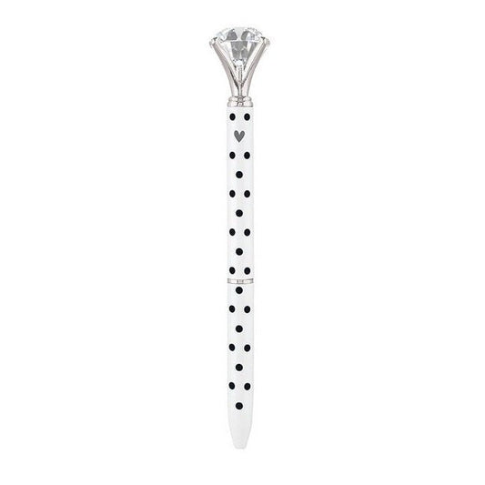 Black and White Dots Heart Gem Pen | Giftable Single Pen | Novelty Office Desk Supplies
