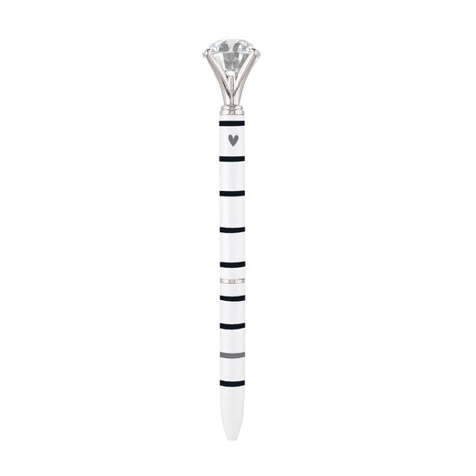 Black and White Stripes Gem Pen | Giftable Single Pen | Novelty Office Desk Supplies