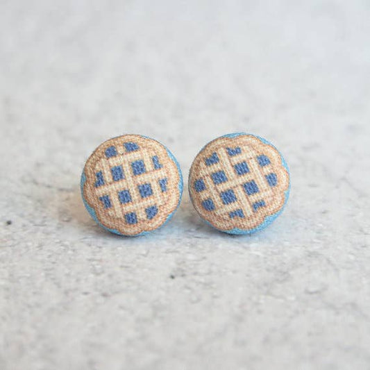 Blueberry Pie Fabric Button Earrings | Handmade in the US